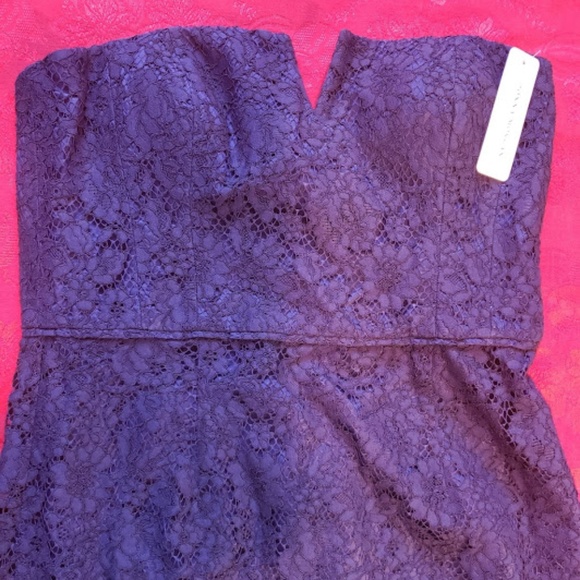 Donna Morgan Quinn Short Strapless Lace Dress - Picture 3 of 8